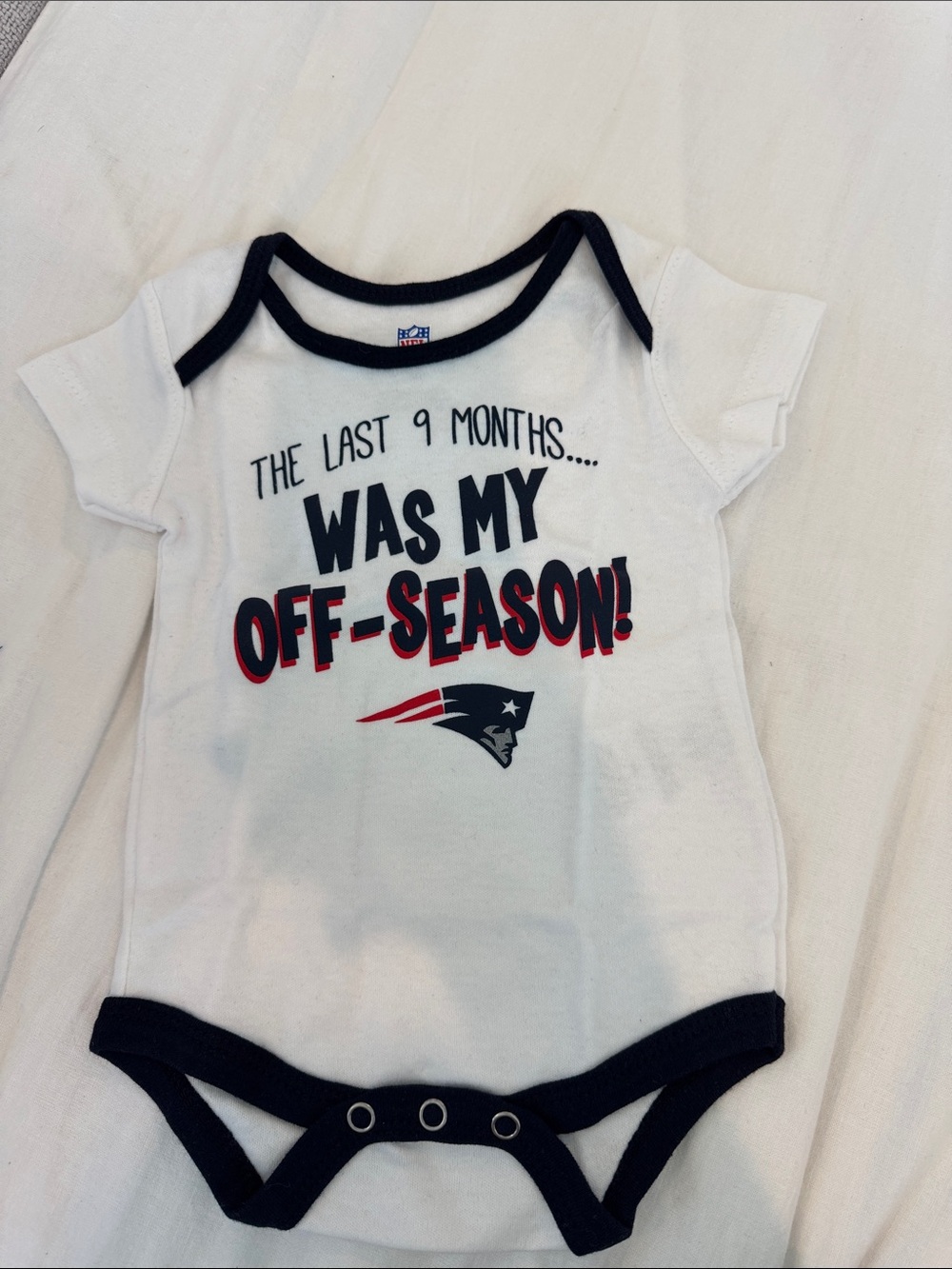 NFL White and Navy 'Was My Off-Season' Infant Bodysuit